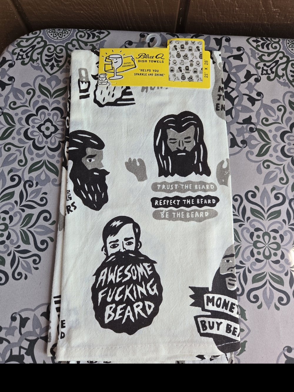 Blue Q 'Awesome Beard' Graphic Dish Towel NWT 21" X 28"